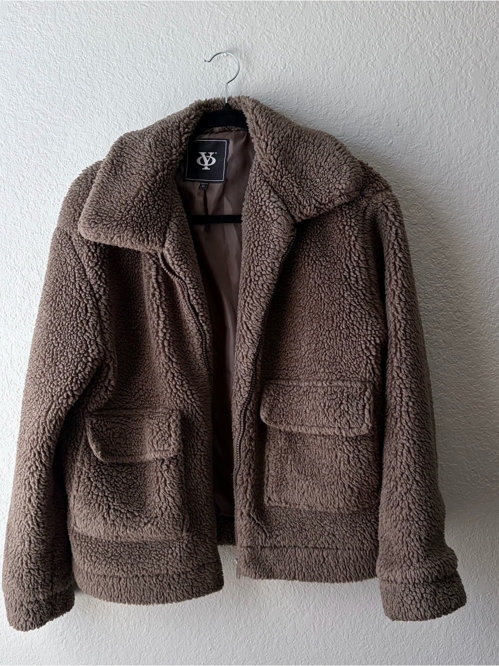 Y O woman’s taupe green Sherpa Puffer Jacket size M lined winter streetwear